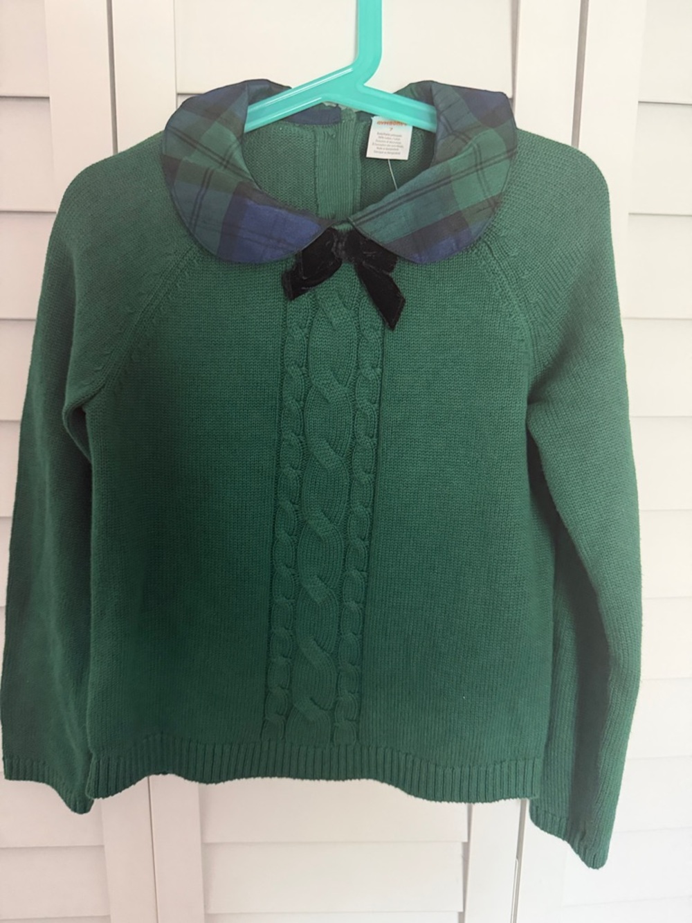Gymboree Green Cable-Knit Sweater with Plaid Collar